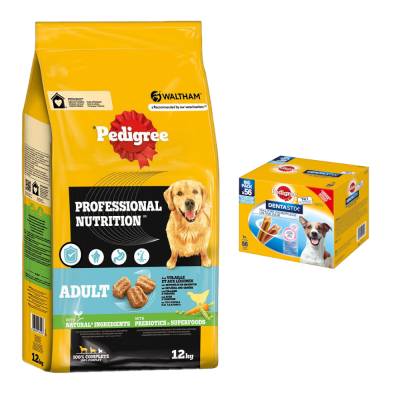 12 kg Pedigree Professional Nutrition Adult + 56 Stück Dentastix zum Sonderpreis!  - mit Geflügel & Gemüse + für kleine Hunde von Pedigree