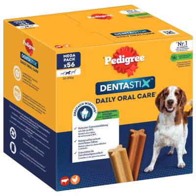 Zahnpflege Snack: Pedigree Dentastix für mittelgroße Hunde (10-25 kg) - Multipack (56 Stück) für mittelgroße Hunde (10-25 kg) von Pedigree