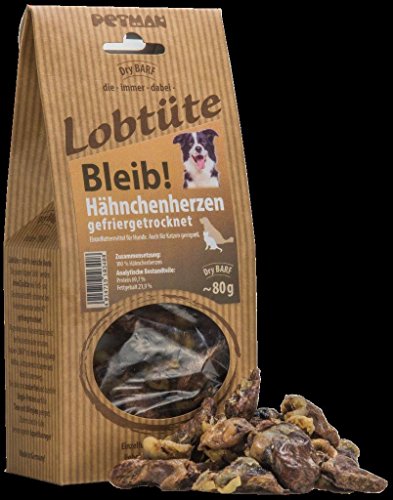 Petman Lobtüte - Dry BARF, Leckerli, Belohnung, Naturkausnack (Petman Lobtüte BLEIB! Hähnchenherzen, 80g) von Petman