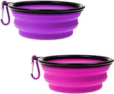 RXL Pet supplies 2 Pack Collapsible Dog Bowl,Foldable Expandable Cup Dish for Pet Dogs and Cats Food Water Feeding Portable Travel Bowl Pink and Purple witer Free Carabiner von RXL
