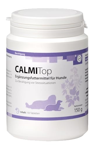 CalmiTop Entspannungs-Tabletten für Hunde: Natürliche Beruhigung mit Tryptophan & Baldrian, Einfache Dosierung, Made in Germany von Rebopharm
