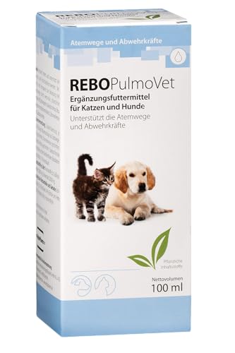 ReboPulmoVet Atemwegsunterstützung für Hunde & Katzen 100 ml: Linderung bei Husten & Bronchialproblemen, Enthält Pflanzenextrakte wie Spitzwegerich & Efeu, Einfach ins Futter mischbar von Rebopharm