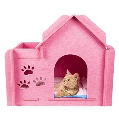 SEGMINISMART GEX Katzenhaus Indoor Condos Filzm鯾el Gro遝 Box 23,6 x 15,6 x 20,5 Zoll mit Fenster f黵 Haustiere/Katzen mit weicher Katzenbettmatte (Pink) von SEGMINISMART