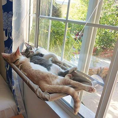 SIUKE Katzenfenster Barsch Hängematte,Katze Fenster Barsch Hängematte Fenster montiert Katze Bett Kühlung atmungsaktive Leinwand Saugnäpfe Sonnenbad Hängematte Bett für Katzen Hunde von SIUKE