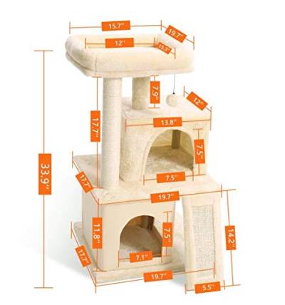 Katzenkletterbaum, luxuriöse Katzenwohnungsmöbel, mehrschichtiger Turm mit Sitzstangen-Hängematten-Haltegriff zum Fangen von Ballbarschen, Komplettpaket, mit Ersatzteilen (Amt0014beige L) von TONZN