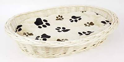 Tigana - Weidenkorb mit Zopfrand Hundekorb aus Vollweide in Weiß 60 cm (+ Kissen in Beige) von Tigana