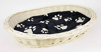Tigana - Weidenkorb mit Zopfrand Hundekorb aus Vollweide in Weiß 60 cm (+ Kissen in Schwarz) von Tigana