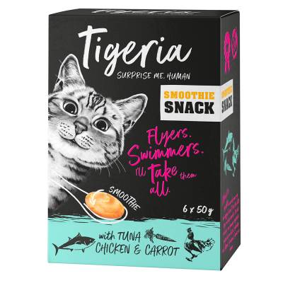 Sparpaket Tigeria Smoothie Snack 24 x 50 g - mit Thunfisch, Hühnchen und Karotte von Tigeria