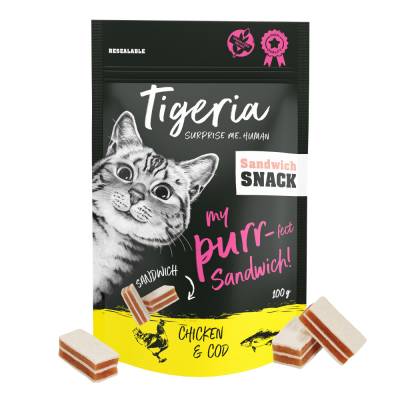 Tigeria Sandwich Snack Huhn & Kabeljau -Sparpaket: 3 x 100 g von Tigeria