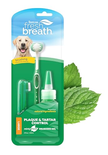 TropiClean Fresh Breath Mundpflegeset für Hunde - Entfernt Plaque und Zahnstein - Enthält TripleFlex Zahnbürste, Fingerbürste und Bürstengel - 59 ml von Tropiclean