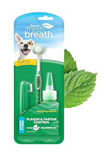 TropiClean Fresh Breath Mundpflegeset für kleine Hunde - Entfernt Plaque und Zahnstein - Enthält TripleFlex Zahnbürste, Fingerbürste und Bürstengel - 59 ml von Tropiclean