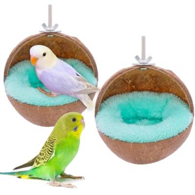 VTurboWay Papageiennest aus natürlicher Kokosnussschale, Finkenhaus, Kanarienvögel, Zucht, Anti-Peck-Biss mit warmem Pad für Vogelkäfig, 2 Stück von VTurboWay