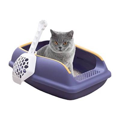 Offene Katzentoilette, spritzwassergeschützt, für Katzen, Sandkasten mit hohen Seiten, offene Katzentoilette, Katzentoilette mit Streusiebschaufel, herausnehmbare Katzentoilette für kleine mittelgroße von Visiblurry