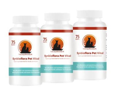 Vitalpfoten Synbioflora Pet Vital Probiotikum für Hunde und Katzen 3x75 gr. zuckerfreie pflanzliche Rezeptur zur Darmsanierung mit höchster Konzentration an probiotischen Bakterien von Vitalpfoten