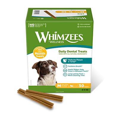 WHIMZEES By Wellness Stix, natürliche, getreidefreie Zahnpflegesnacks, Kaustangen für mittelgroße Hunde, Monatspackung (30 Stück), Größe M von WHIMZEES