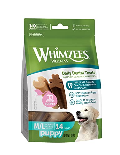WHIMZEES by Wellness Puppy Stix, natürliche, getreidefreie Zahnpflegesnacks, Kaustangen für Welpen, 14 Stück, Größe M/L von WHIMZEES