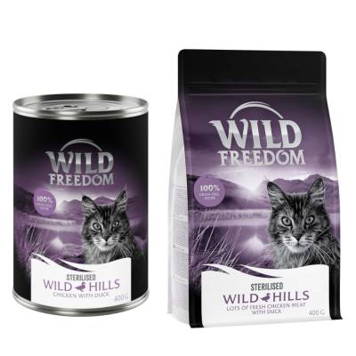 12 x 400 g Wild Freedom Nassfutter + 400 g Trockenfutter zum Sonderpreis! - Sterilised Wild Hills - Ente & Huhn von Wild Freedom