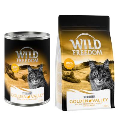 12 x 400 g Wild Freedom Nassfutter + 400 g Trockenfutter zum Sonderpreis! - Sterilised: Golden Valley - Kaninchen & Huhn von Wild Freedom