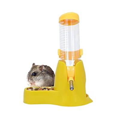 3-in-1 Hamster-Wasserflasche zum Aufhängen, mit Sockel, für Zwerghamster, Maus, Ratten, Igel (125 ml, gelb) von Wontee