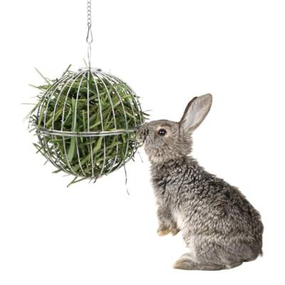 Wontee Kaninchen-Heuball-Spender aus Edelstahl, zum Aufhängen, für Kaninchen, Hamster, Meerschweinchen, Ratten, Chinchilla, 13 cm, silberfarben von Wontee