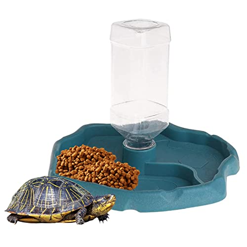 Reptilienwasserflasche, Schildkrötenfutter und Wasserschale Automatische Futterhäuschchen, 2 in 1 Wasserer Schildkrötespender Flasche Fütterungsschale für Echsenchameleon - Blau von XJKLBYQ