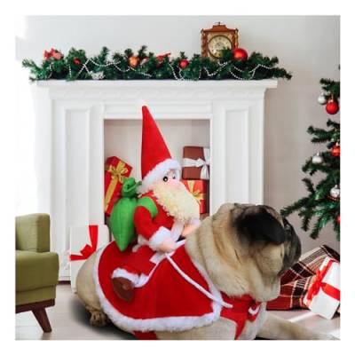 Hundekostüm Weihnachten,Xiuyer Hund Weihnachten Kostüm mit Santa Claus Reiten auf Haustier Katze Hundepullover Weihnachten Rot,Hund Weihnachten Kostüm Hundekostüm Weihnachten(M, Rot) von Xiuyer