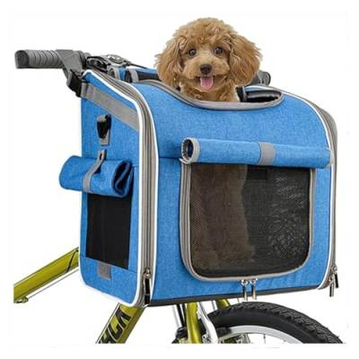 Hunde-Fahrradkorb, Vorderkorb, erweiterbar, weich, abnehmbar, Fahrradlenker, Haustier-Tragerucksack (Farbe: Blau) von ZOLULA