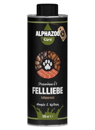 alphazoo Fellliebe Natur-Futteröl für Hunde 500 ml I Lachsöl, Mandelöl mit wertvollem Omega-3 & Omega-6 I Natürlich gegen Juckreiz I Glänzendes Fell von alphazoo