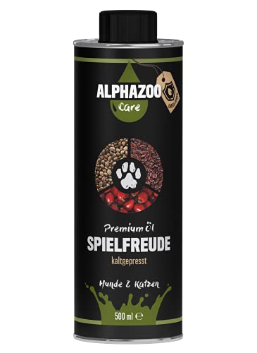 alphazoo Spielfreude Futteröl für Hunde & Katzen 500 ml I Kaltgepresstes Hanföl, Leinöl für Hunde mit Omega-3 Fettsäuren I Vitalstoffe für mehr Agilität von alphazoo