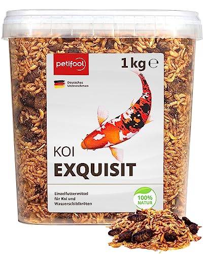 petifool Koi Exquisit 1kg – getrocknete Futtermischung - für Wasserschildkröten und Fische – Mischung aus Seidenraupen, Shrimps und Gammarus - Naturfutter von petifool