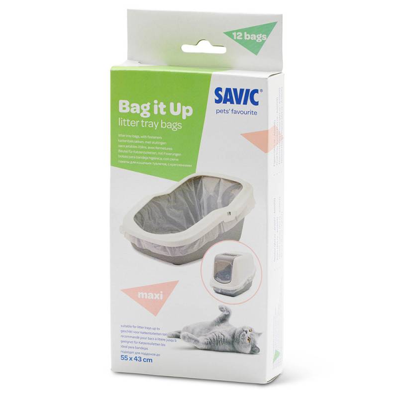 Savic Katzentoilette Aseo mit hohem Rand - Bag it Up Litter Tray Bags, Maxi, 1 x 12 Stück von savic