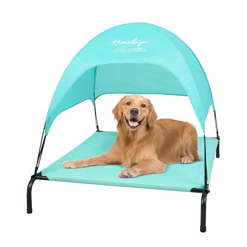 Erhöhtes Hundebett mit Baldachin, großes Outdoor-Hundebett mit abnehmbarem Schattenzelt, stabile Anti-Rutsch-Füße, erhöhtes Hunde- und Katzenbett für Haustiere, Camping, Innen- und Außenbereich, Braun von 喜马拉雅