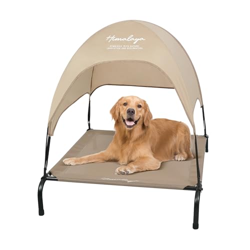 Erhöhtes Hundebett mit Baldachin, großes Outdoor-Hundebett mit abnehmbarem Schattenzelt, stabile Anti-Rutsch-Füße, erhöhtes Hunde- und Katzenbett für Haustiere, Camping, drinnen und draußen, Braun von 喜马拉雅