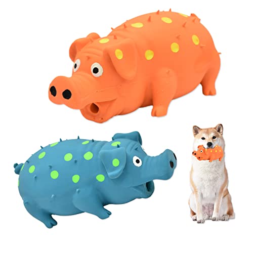 HCHYEY Quietschendes Hundespielzeug, interaktives Gummischwein für Hunde, Kauspielzeug – Latex-Punkt-Grunning-Schweine-Hundespielzeug, mittelgroße und große Hunde (Orange, Blau) von 通用
