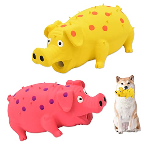 HCHYEY Quietschendes Hundespielzeug, interaktives Gummischwein für Hunde, Kauspielzeug – Latex-Punkt-Grunning-Schweine-Hundespielzeug, mittelgroße und große Hunde (gelb, rosa) von 通用