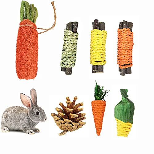 xlwen Kaninchen Spielzeug, 7 Stück Kleintiere Kauspielzeug, Kaninchen Kauspielzeug, Zahnpflege-Molarenspielzeug, Verwendet für Backenzähne von Kaninchen, Meerschweinchen, Rennmäusen, Hamstern von xlwen