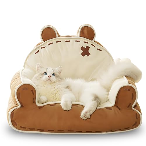 寵幸 Katzen-Couch-Bett für Indoor-Katzen, niedliche Couch für Haustiere, Form-Design, Katzen-Sofabett mit Bärenohr, flauschige Haustierbetten mit rutschfester Unterseite, bis zu 9 kg, 63,5 cm von 寵幸