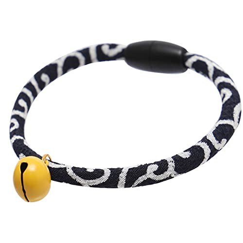 Kokoneko Honpo Katzenhalsband, Sicherheit Sicherheit mit Glocke, japanisches Muster, leicht, verstellbar, Made in Japan, handgefertigt (Arabesque Navy Blue) von ここねこ本舗