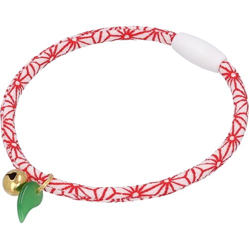 Kokoneko Honpo Katzenhalsband, Sicherheit Sicherheit mit Glocke, japanisches Muster, leicht, verstellbar, hergestellt in Japan, handgefertigt (Magatama, Grün) von ここねこ本舗
