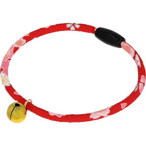 Kokoneko Honpo Katzenhalsband, Sicherheit mit Glocke, japanisches Muster, leicht, verstellbar, hergestellt in Japan, handgefertigt (Frühling volle Blüte, Rot) von ここねこ本舗