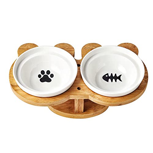 Koomiao Futternapf Katze Doppel Keramik Katzennäpfe mit Ständer15 ° Geneigt Anti-Erbrechen,Rutschfe Fressnapf und Wasserschalen für Kleine und Mittlere Katzen und Hunde (A) von 通用