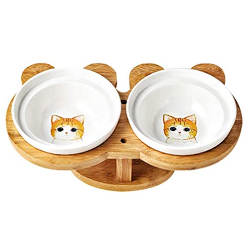Koomiao Futternapf Katze Doppel Keramik Katzennäpfe mit Ständer15 ° Geneigt Anti-Erbrechen,Rutschfe Fressnapf und Wasserschalen für Kleine und Mittlere Katzen und Hunde (C) von 通用