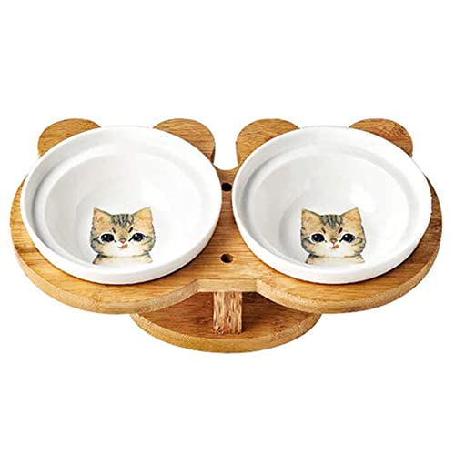 Koomiao Futternapf Katze Doppel Keramik Katzennäpfe mit Ständer15 ° Geneigt Anti-Erbrechen,Rutschfe Fressnapf und Wasserschalen für Kleine und Mittlere Katzen und Hunde (D) von 通用