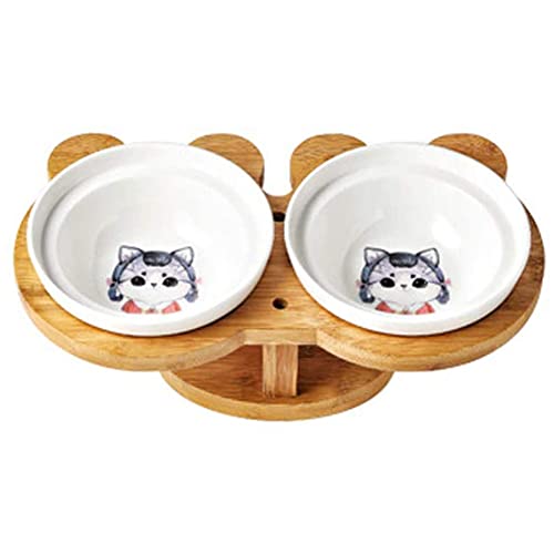 Koomiao Futternapf Katze Doppel Keramik Katzennäpfe mit Ständer15 ° Geneigt Anti-Erbrechen,Rutschfe Fressnapf und Wasserschalen für Kleine und Mittlere Katzen und Hunde (F) von 通用