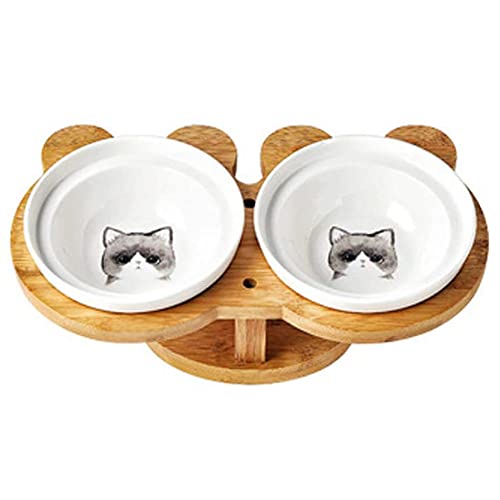 Koomiao Futternapf Katze Doppel Keramik Katzennäpfe mit Ständer15 ° Geneigt Anti-Erbrechen,Rutschfe Fressnapf und Wasserschalen für Kleine und Mittlere Katzen und Hunde (G) von 通用