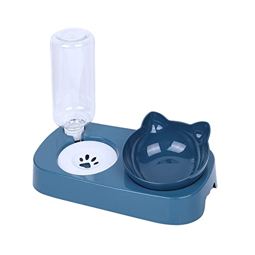 Koomiao Futternapf-Set,Katzennapf für Katzen,15 ° Kippbare Katzennäpfe mit Automatischem Wasserflasche, für Kleine und Mittelgroße Hunde und Katzen (Blau) von 通用