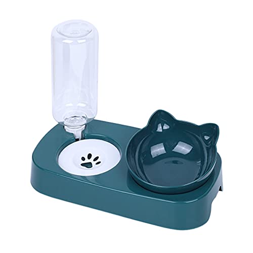 Koomiao Futternapf-Set,Katzennapf für Katzen,15 ° Kippbare Katzennäpfe mit Automatischem Wasserflasche, für Kleine und Mittelgroße Hunde und Katzen (Grün) von 通用