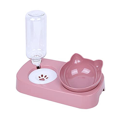 Koomiao Futternapf-Set,Katzennapf für Katzen,15 ° Kippbare Katzennäpfe mit Automatischem Wasserflasche, für Kleine und Mittelgroße Hunde und Katzen (Rosa) von 通用