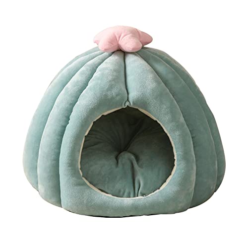 LIEMUAO Katzenhöhle,Katzenbett mit weich Innerkissen,Kuschelhöhle mit abnehmbar für Kleine bis Mittlere Größe Katzen (45cm×45cm, Grün) von 通用