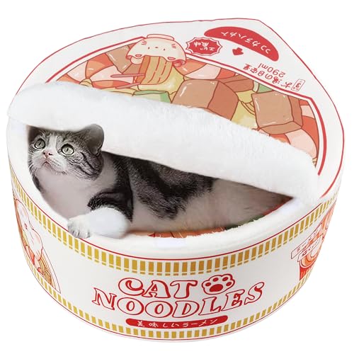 寵幸 Ramen Noodle Hunde- und Katzenbett, hält warm und super weich, kreatives Haustiernest für Hauskatzen, abnehmbares, waschbares Kissen für kleine, mittelgroße und große Hunde und Katzen von 寵幸
